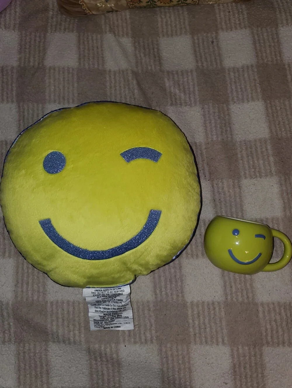 Room Essentials Figural Winky Face Emoji Toss Pillow and Mug Matching Set